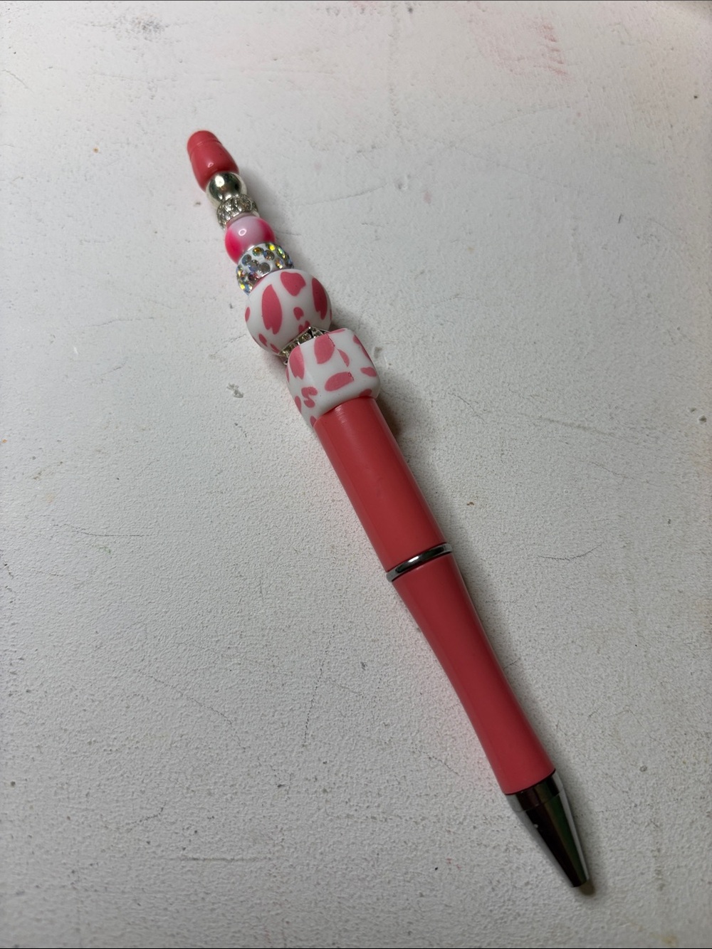 Beaded Coral Pink Ballpoint Pen - Decorative Home Office Pen